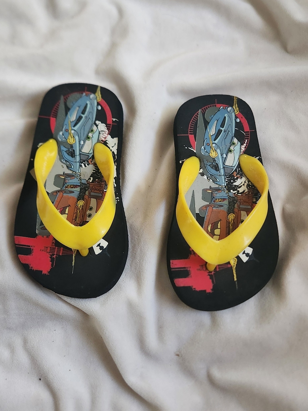 Kids Yellow Strap Graphic Flip Flops